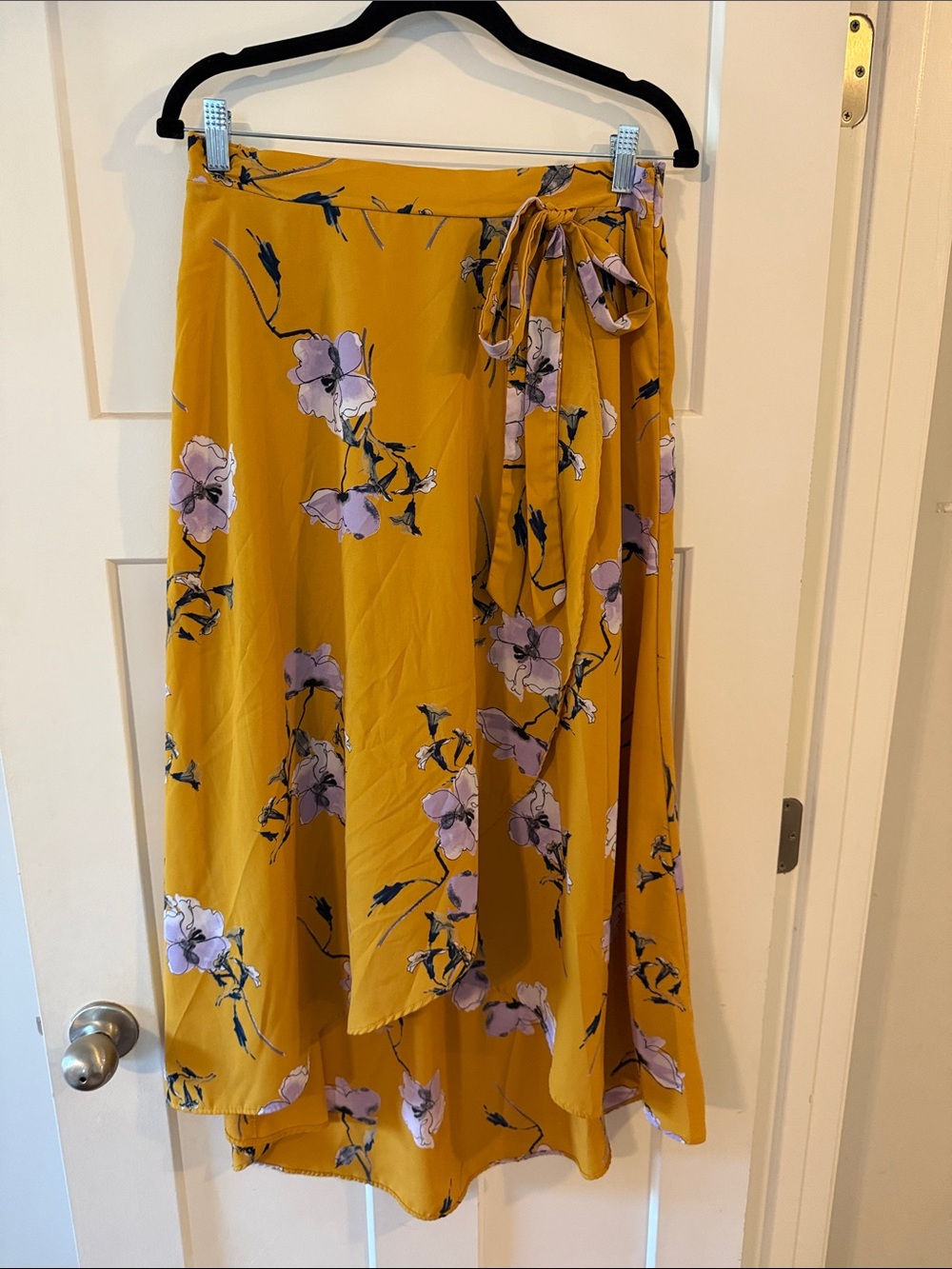 Floral Wrap Midi Skirt in Mustard Yellow